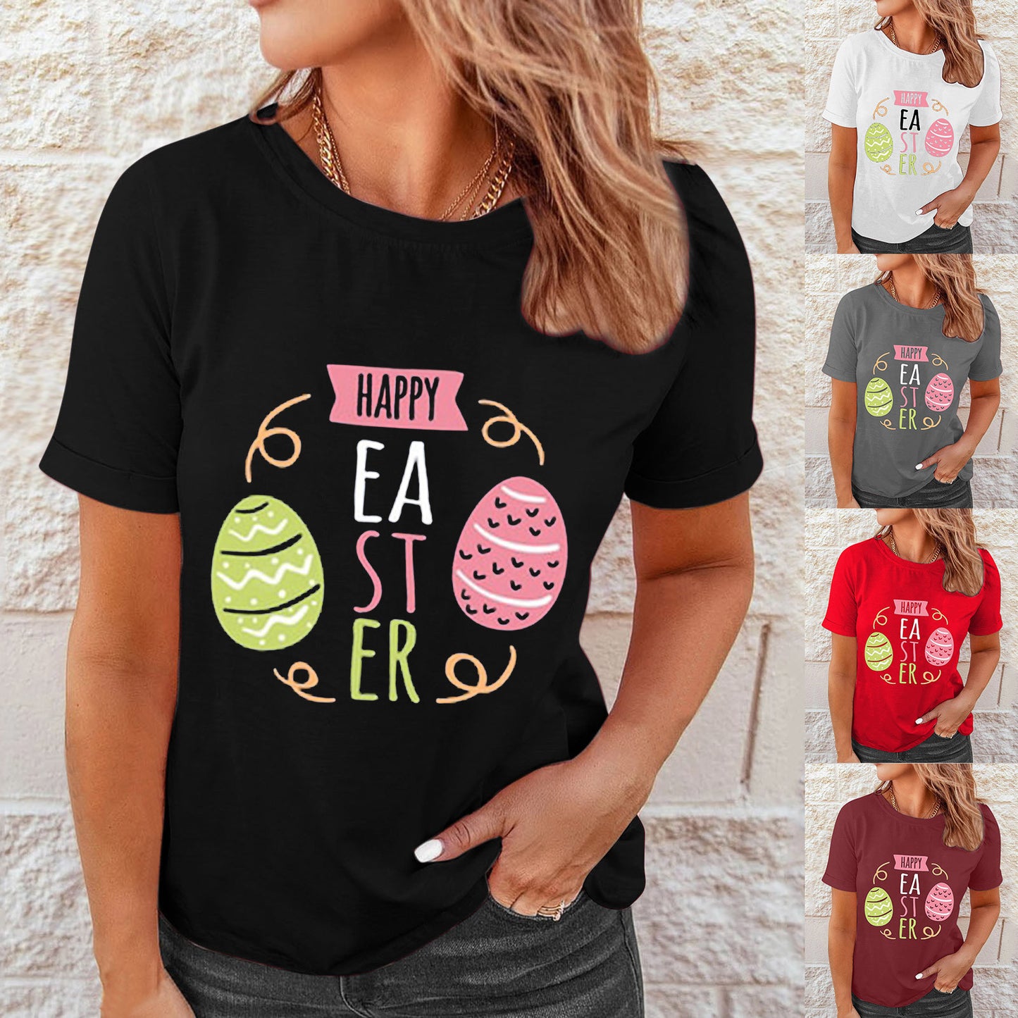 Women's Easter Printed Casual Short Sleeve Tee