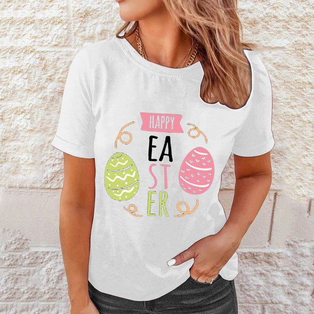 Women's Easter Printed Casual Short Sleeve Tee