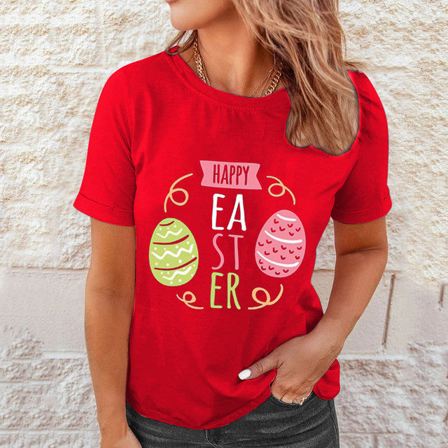 Women's Easter Printed Casual Short Sleeve Tee